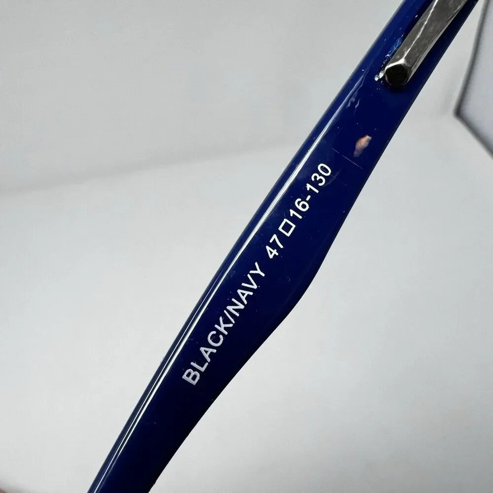 Modern Spunky Black Navy Eyeglass Frames 47-16-130 Demo Lenses